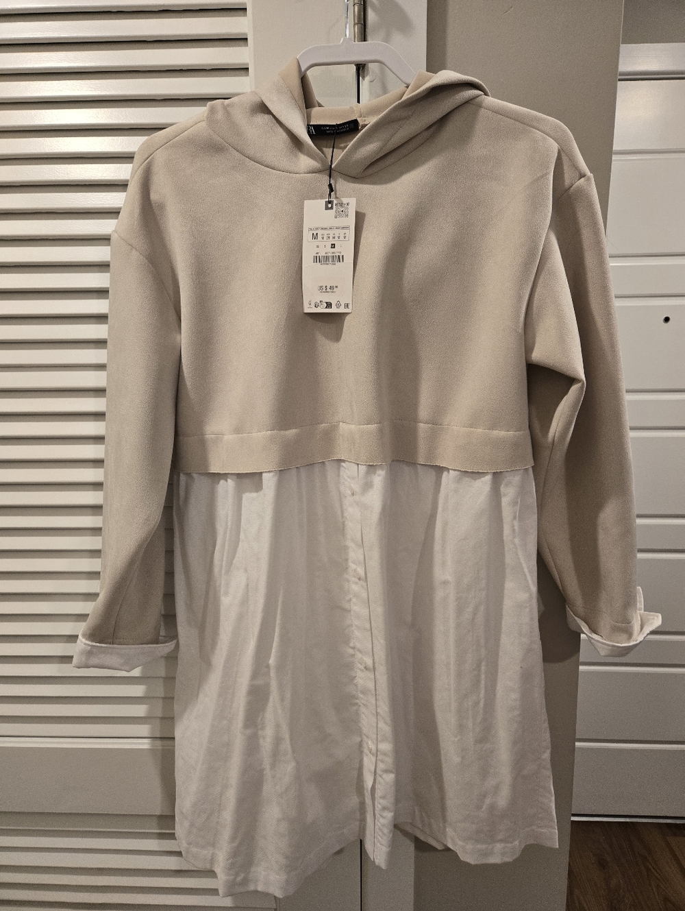 Zara Beige and White Hooded Tunic